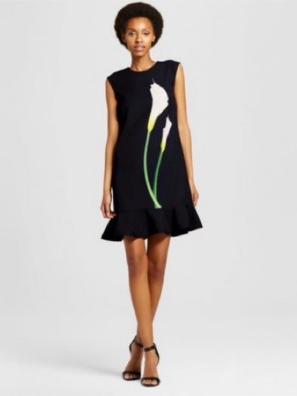 Victoria Beckham for Target Black Calla Lily Shift Dress with Ruffle Hem XS NWT